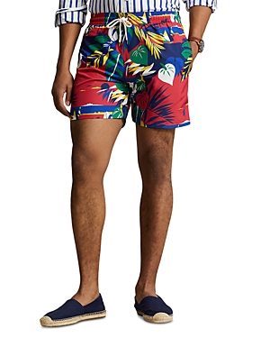 Shop Polo Ralph Lauren Hoffman Print Classic Fit 5.75 Swim Trunks In Deco Tropical Seascape