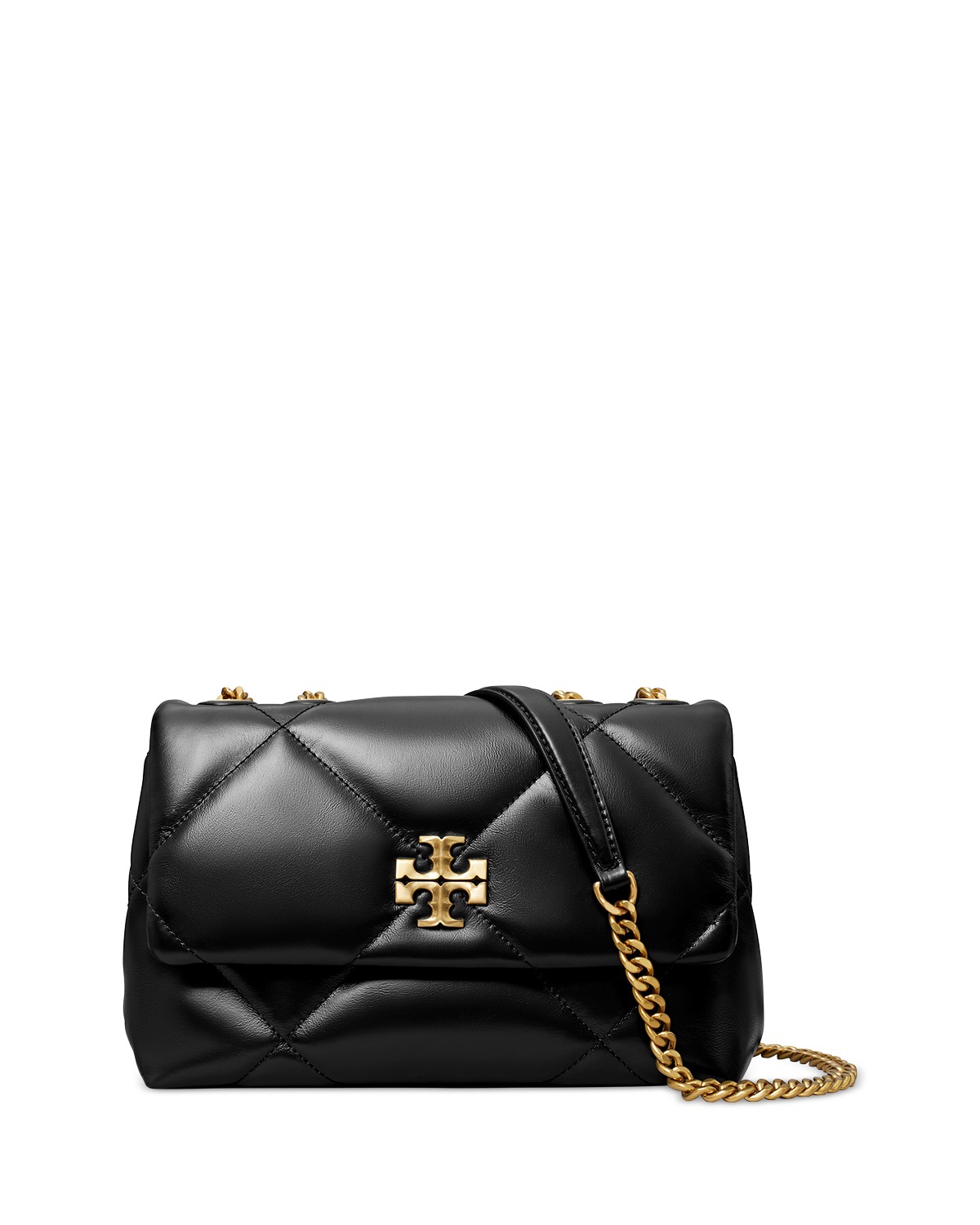 Tory Burch Small Kira Diamond Quilted Leather Convertible Shoulder Bag in Black/Gold