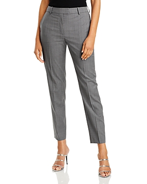 Hugo Boss Tamata Pinstripe Virgin Wool Ankle Pants In Mulberry Purple Boucle