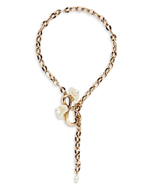 Weekend Max Mara Resin Flower Chunky Link Lariat Necklace In Gold