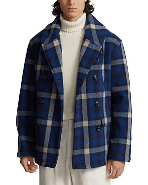 POLO RALPH LAUREN WOOL BLEND PLAID DOUBLE BREASTED RANCH COAT