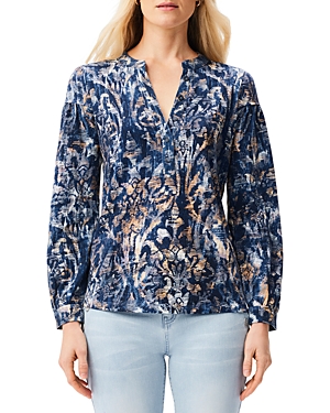 Nzt Nic+zoe Cotton Printed Henley Top In Blue Multi