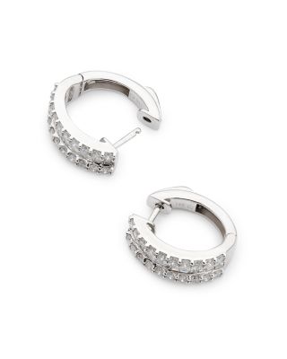 Diamond Baguette & Round Huggie Hoop Earring in 14K White Gold, 2.0 tcw 