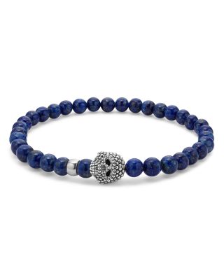 LAGOS - Men's Sterling Silver Anthem Lapis Lazuli Bead Skull Stretch Bracelet - Exclusive