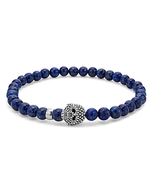 Lagos Men's Sterling Silver Anthem Lapis Lazuli Bead Skull Stretch Bracelet - 100% Exclusive In Blue
