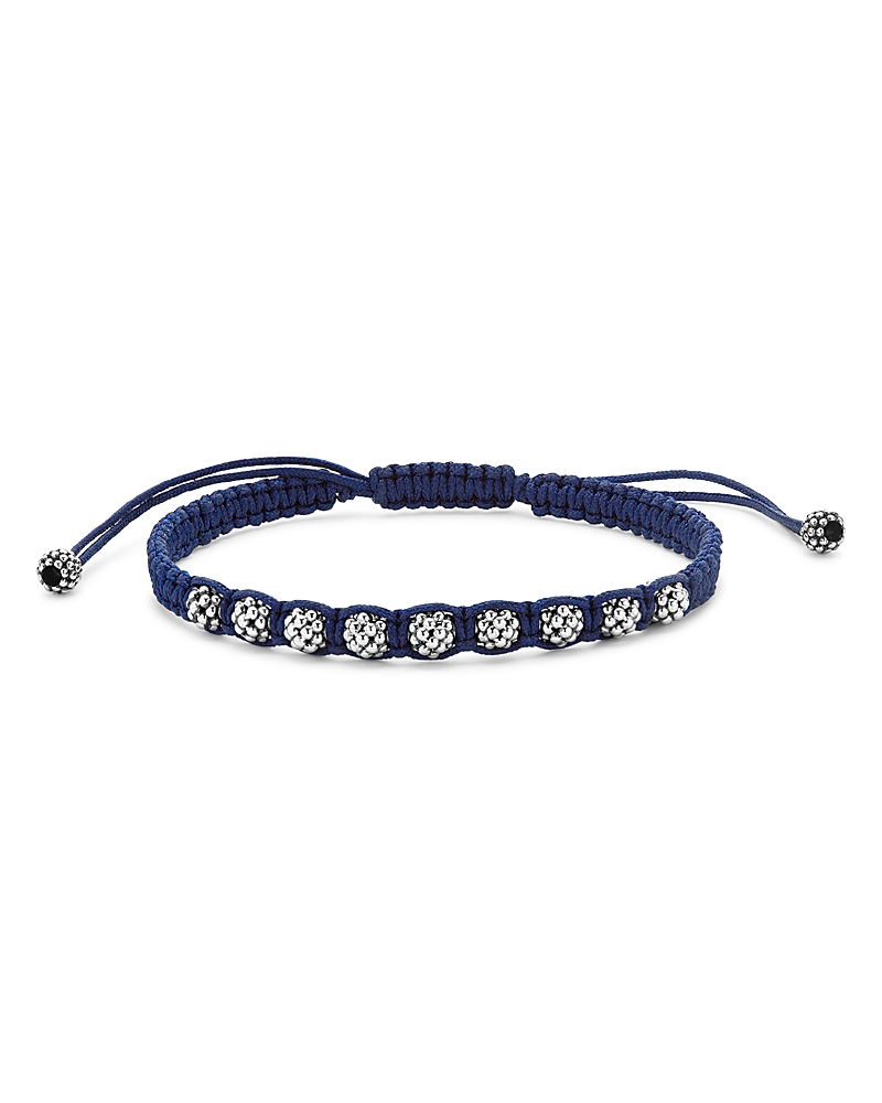 Lagos Men's Sterling Silver Anthem Caviar Bead Navy Blue Macrame Bracelet - Exclusive In Blue/silver