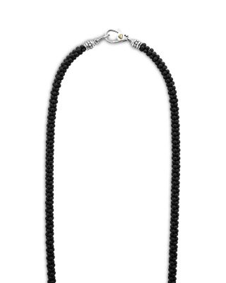 Men's Sterling Silver Anthem Black Ceramic Caviar Bead Necklace, 20" - Exclusive