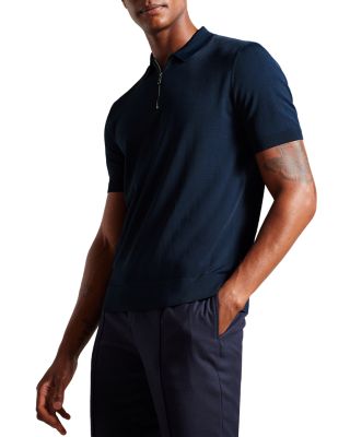 Ted Baker Quarter Zip Polo In Navy