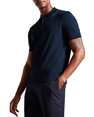 Shop Ted Baker Quarter Zip Polo Shirt In Navy