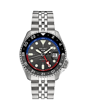 Seiko Watch 5 Sports Gmt Watch, 43mm In Black/silver