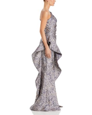 Metallic Jacquard One Shoulder Gown
