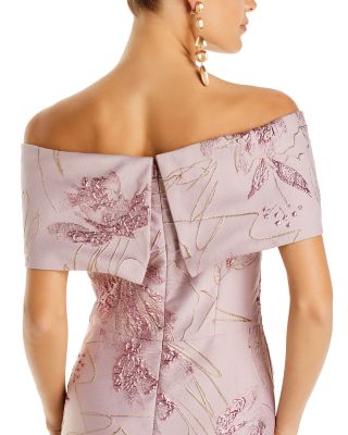 Off The Shoulder Metallic Jacquard Gown 