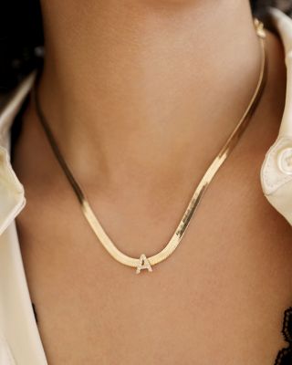 Initial Herringbone Chain Necklace in 18K Gold Plated, 12"