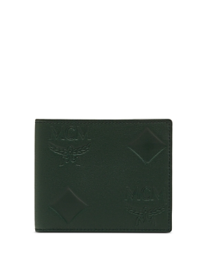 Shop Mcm Aren Small Maxi Monogram Embossed Leather Wallet In Forest Green
