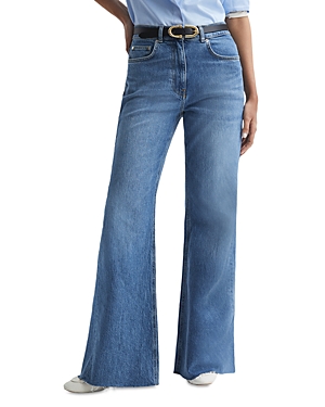 Reiss Mid Blue Petite Mid Rise Wide Leg Jeans In Mid Blue