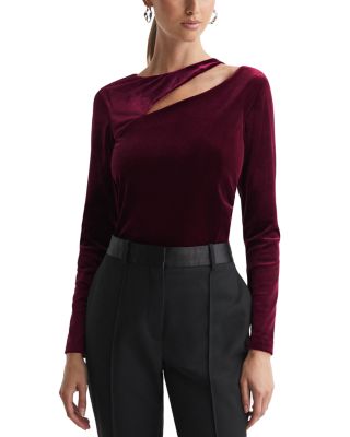 Reiss Mila Cut-out Slim-fit Stretch-velvet Top In Berry | ModeSens