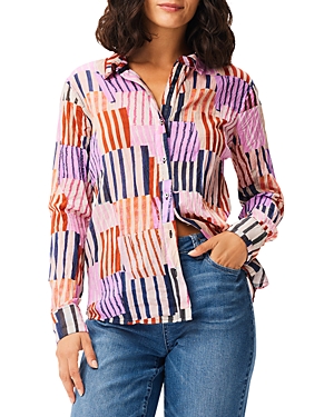 Shop Nic + Zoe Nic+zoe Art Block Printed Crinkled Button Front Shirt In Pink Multi