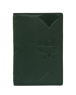 Mcm Aren Leather Maxi Monogram Embossed Bifold Card Wallet In Green