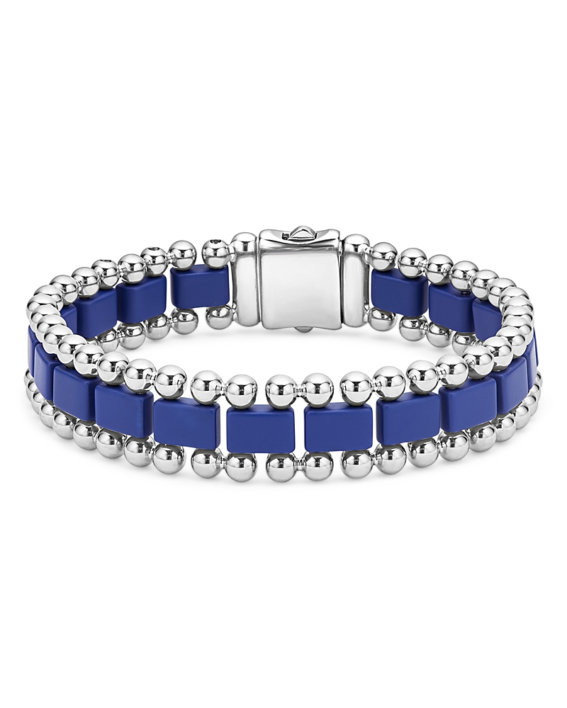 Lagos Men's Stainless Steel Anthem Ultramarine Ceramic Caviar Bead Bracelet - Exclusive In Blue/silver