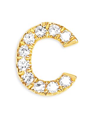 14K Yellow Gold Diamond Initial Stud Earrings