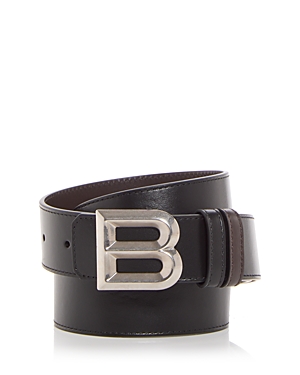 Shop Bally Men's B Logo Buckle Leather Belt In Black+pall