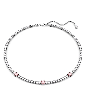 Shop Swarovski Matrix Clear & Pink Crystal Tennis Necklace In Rhodium Plated, 14.96-17.72 In Pink/silver