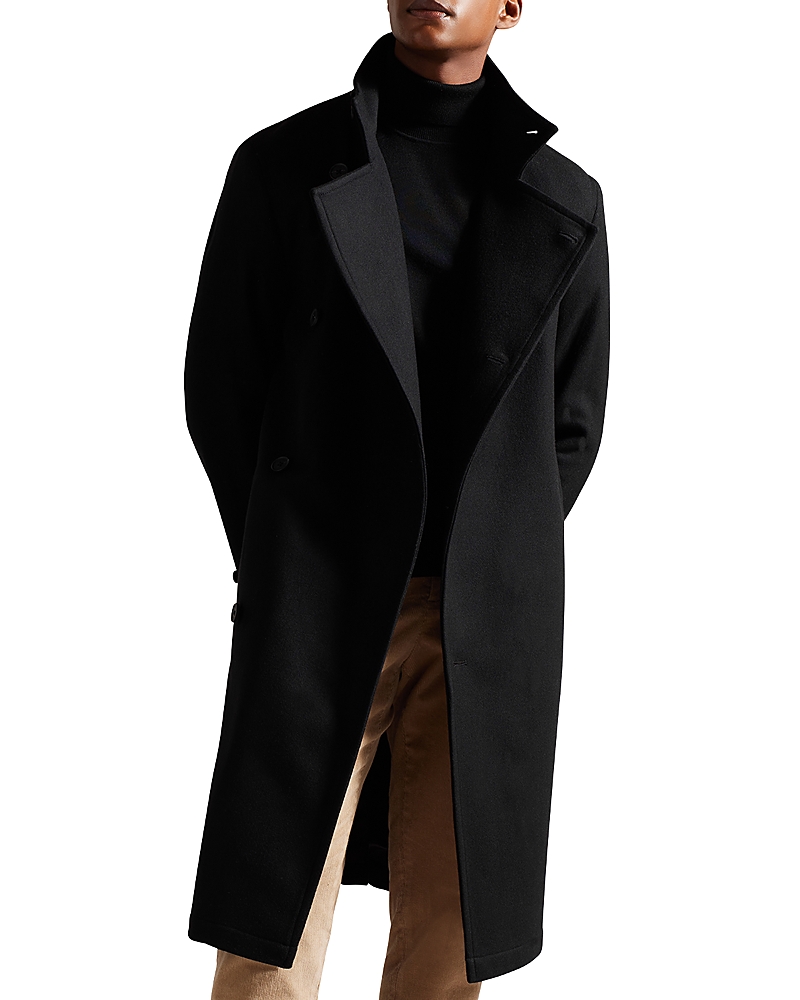 Ted Baker Wrap Funnel Overcoat In Black