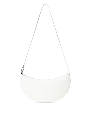 Staud Walker Leather Medium Shoulder Bag In Paper/silver