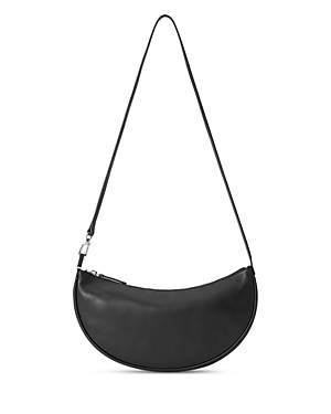 Shop Staud Walker Leather Medium Shoulder Bag In Black/silver