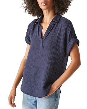 Shop Michael Stars Gigi Cotton Popover Top In Nocturnal