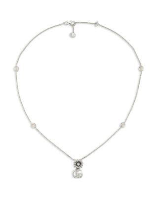 Gucci - Sterling Silver Marmont Mother of Pearl Interlocking G & Flower Pendant Necklace, 14.9-16.5"