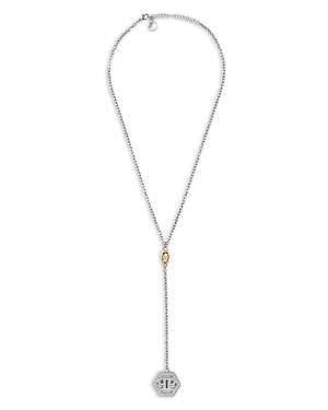 Shop Philipp Plein Hexagon Stainless Steel Drop Necklace, 20 In Silver