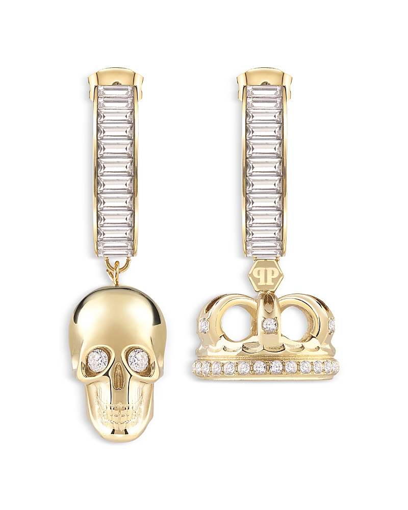 Philipp Plein Skull And Crown Earrings With 66 Preciosa Crystals In Gold