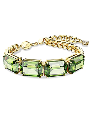 swarovski millenia green octagon cut link bracelet in gold tone