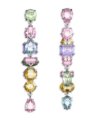 Gema Multicolor Mixed Cut Linear Front to Back Earrings in Rhodium Plated