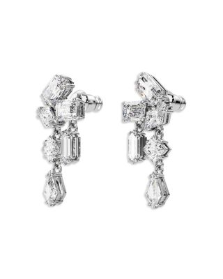 Mesmera Mixed Cut Cluster Drop Earrings in Rhodium Plated
