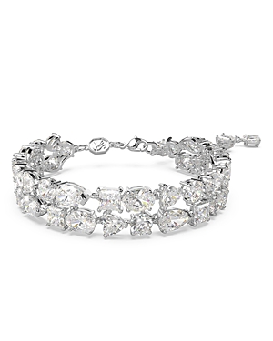 Shop Swarovski Mesmera Mixed Cut Double Row Bracelet In Rhodium Plated In Silver