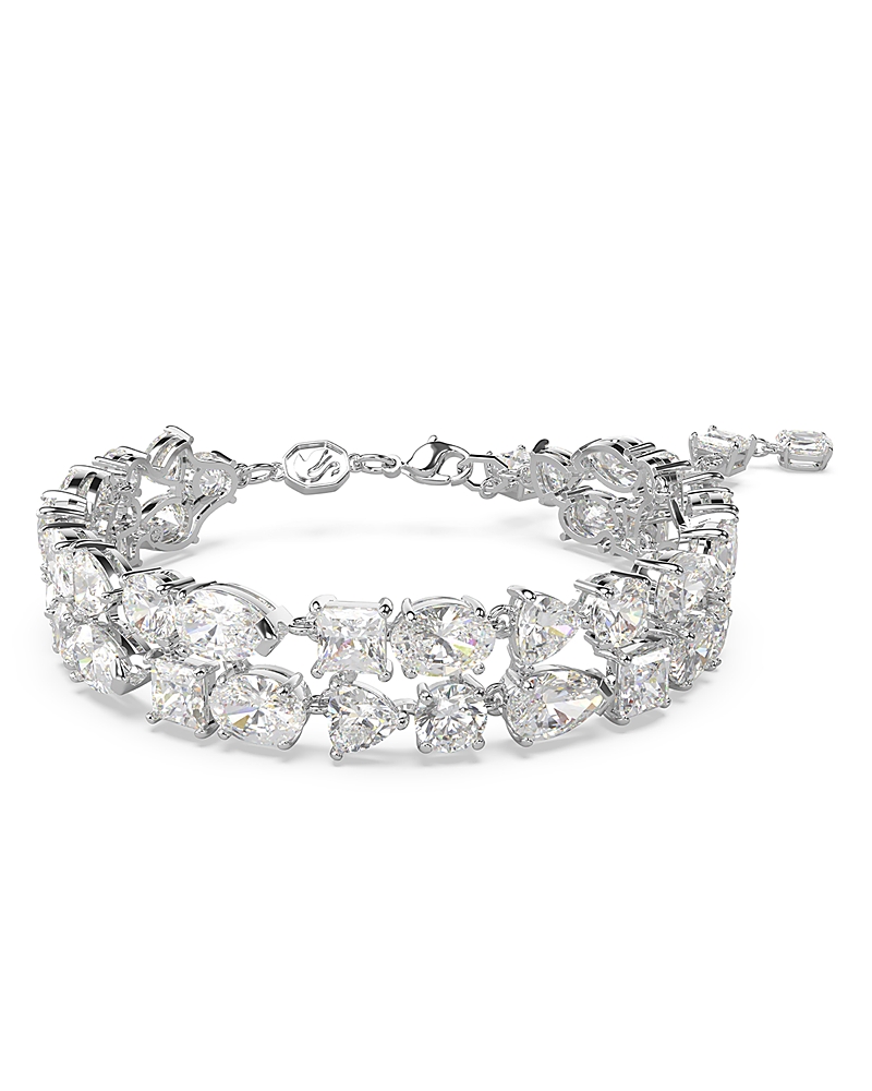 Swarovski Rhodium-plated Mixed Crystal Double-row Flex Bracelet In Silver