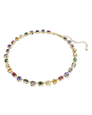 Imber Multicolor Mixed Cut Collar Necklace in Gold Tone, 14.96"-17.72"