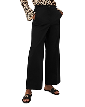 Shop Marella Nabis Stretch Cotton And Satin Straight Fit Trousers In Black