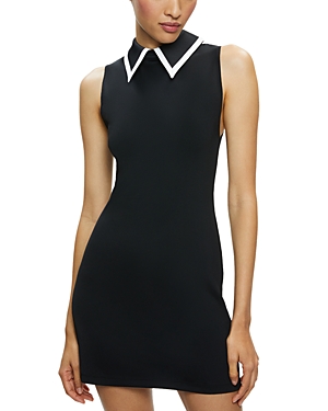 Shop Alice And Olivia Wynell Collar Dress In Black/off White