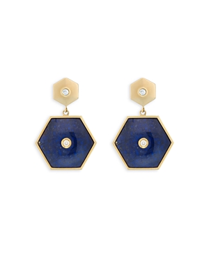 Miseno Jewelry 18k Yellow Gold Baia Lapis Lazuli & Diamond Hexagon Drop Earrings In Blue