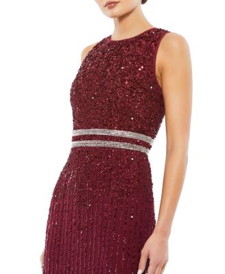 Sleeveless High Neck Beaded Midi Sheath Dress