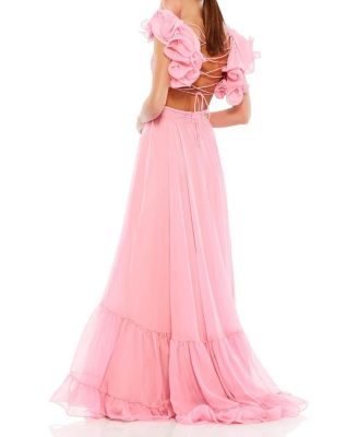 【MAC DUGGAL】ラッフルティアードカットアウトドレス ボルドー Mac Duggal Ruffle Tiered Cut-Out Chiffon Gown | Bloomingdale's