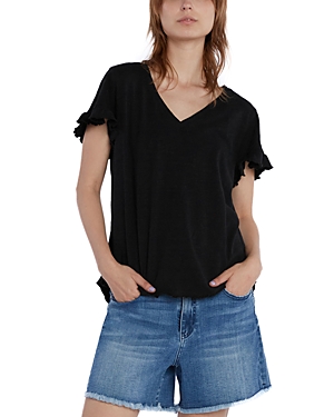 Shop Billy T Ruffled V Neck Tee In Black