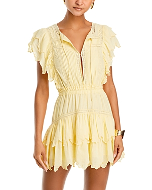 Shop Loveshackfancy Darryl Lace Trim Mini Dress In Pastel Yellow