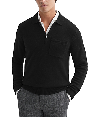 Shop Reiss Fleetwood Wool & Nylon Regular Fit Half Zip Polo Collar Sweater In Black