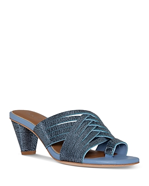 Shop Donald Pliner Women's Slip On Crisscross Mid Heel Sandals In Denim