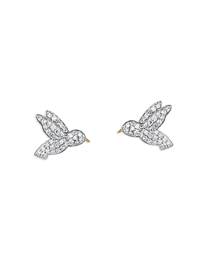 Rhodium & 14K Gold Symphony Diamond Hummingbird Stud Earrings