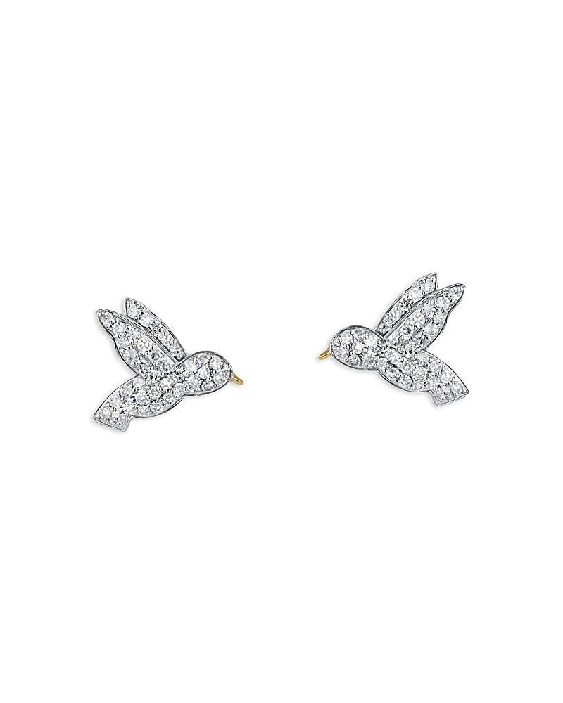 Phillips House Rhodium & 14k Gold Symphony Diamond Hummingbird Stud Earrings In Gold